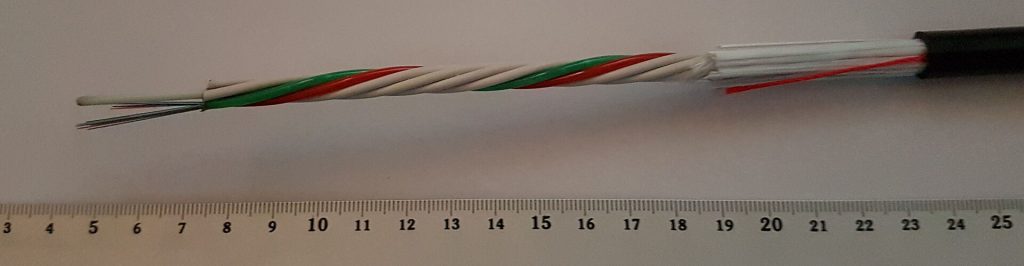 Fibre optic cables glowing with transmitted light